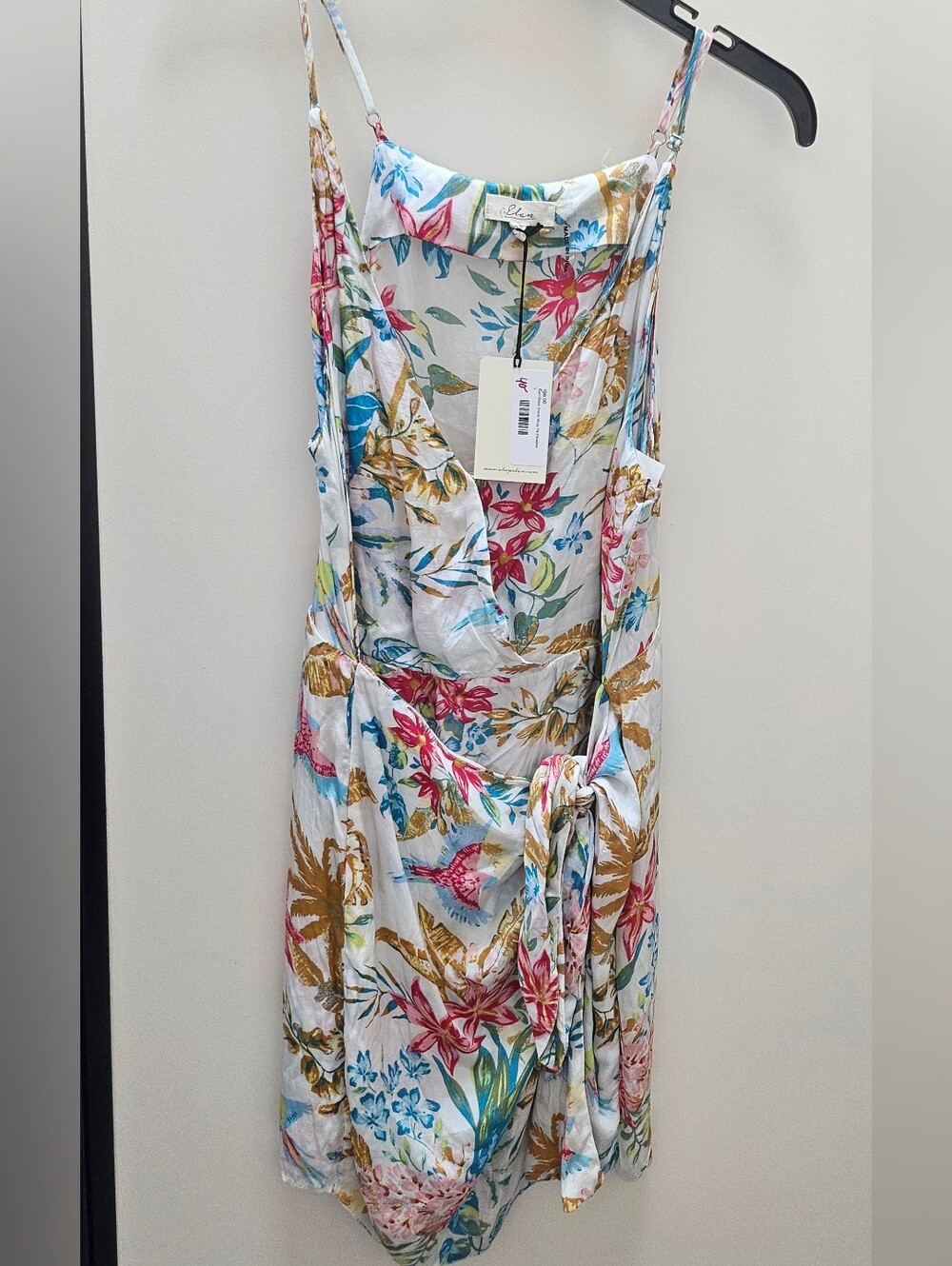 Elan White Strapless Floral Tie-Waist Dress Classy Prep